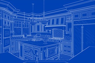 Beautiful custom kitchen blueprint design drawing