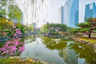Yeouido Park public park with pond in Seoul