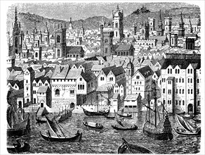 The steel yard or German port Stapelhof in London in the 17th century