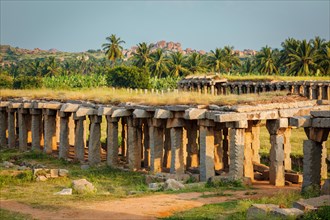 Ancient ruins of Hampi on sunset