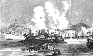 The bombardment of Canton by the Anglo-French squadron on 28 December 1857
