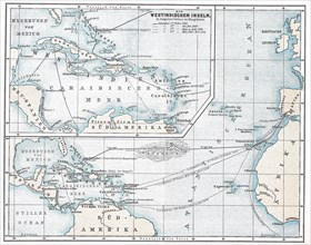 Historical map with an overview of the voyages of Christopher Columbus
