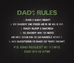 DAD's rules funny text art illustration for printing as a gift on father's day. Trendy and creative design