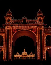 Amba Vilas Palace gateway and Palace is at its resplendent best when lit at night