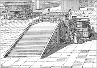 Altar of burnt offering and the brazen sea in the forecourt of the Temple in Jerusalem