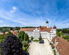 Aerial view of the Collegiate Church of the Assumption of the Virgin Mary and Wettenhausen Monastery