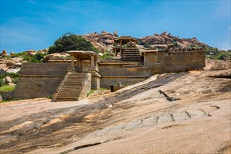 Ancient Vijayanagara Empire civilization ruins of Hampi now famous tourist attraction. Sule Bazaar