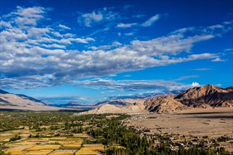 Panorama of Indus valley from Thiksey gompa. Ladakh