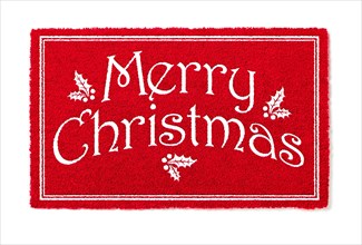 Merry christmas red welcome mat isolated on white background