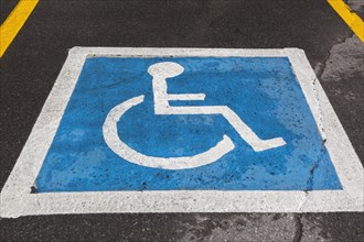 Handicapped parking space marker in a parking lot