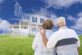 Senior couple faces ghosted house drawing