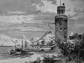 View of Oberwesel on the Middle Rhine in the Rhine-Hunsrueck district in 1870