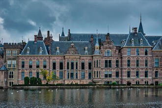 View of the Binnenhof House of Parliament and the Hofvijver lake. The Hague