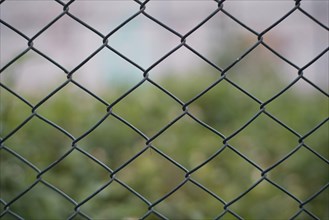 Chain link fence with blurred background