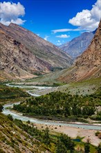 Chandra river in Lahaul valley in Himalayas. Himachal Pradesh