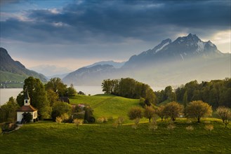Panorama with lake and mountains