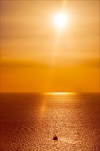 Yacht boats silhouettes in Aegean sea on sunset