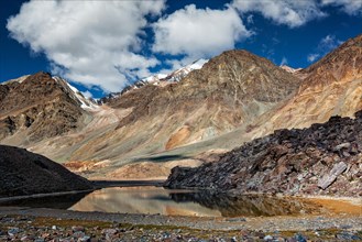 Himalayan landscape with mountain lake in Himalayas along Manali-Leh highway. Himachal Pradesh