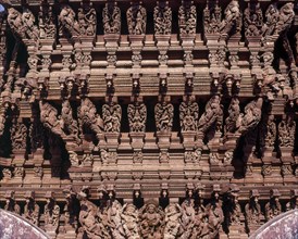 350 years old wood carvings in a temple chariot in Madurai