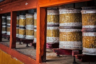 Buddhist prayer wheels in Hemis gompa