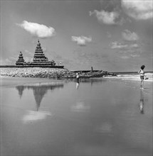 View across sea towards Shore temples