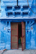 Blue house facade in streets of of Jodhpur