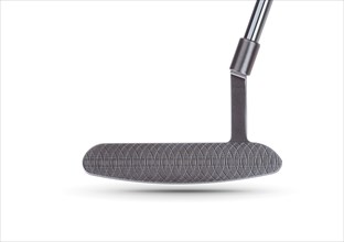 Textured face of golf club putter isolated on a white background