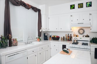 White modern kitchen interior. the images on the wall are my copyrighted photos as well