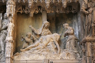 Stone sculptures Pieta at the choir screen of Notre Dame of Chartres Cathedral