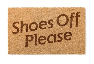 Shoes off welcome mat isolated on A white background