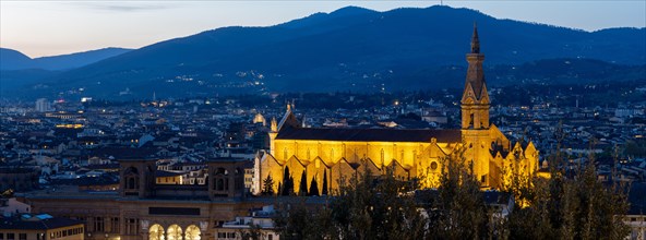 View after sunset from Piazzale Michelangelo to the Basilica of Santa Croce