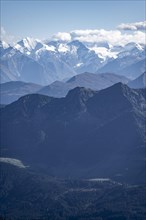 Snow-covered mountain peaks on the main ridge of the Alps