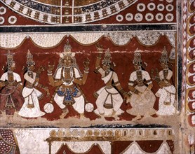 Murals on ceiling in Trilokyanatha Temple at Thiruparthikundram