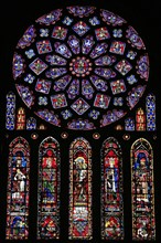 Leaded glass window rosette of the north transept in the Cathedral Notre Dame of Chartres