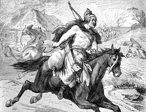 Hun warriors on horseback in battle on the Catalaunian Plain
