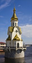 Church of Saint Nikolas on water on river Dnepr in capital of Ukraine Kiev