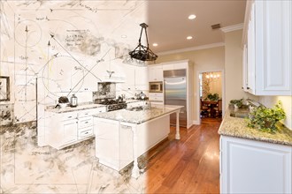Beautiful custom kitchen design drawing cross section into finished photograph