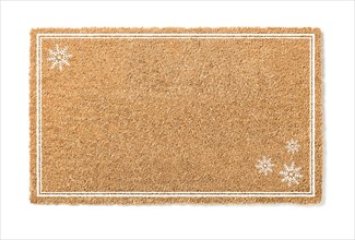 Blank holiday welcome mat with snow flakes isolated on white background