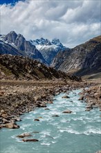 Chandra river in Lahaul Valley in indian Himalayas