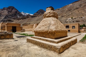 Buddhist Tabo monastery building and gompas made of clay in Tabo village Spiti Valley