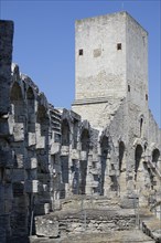 Roman arena amphitheatre with preserved medieval tower