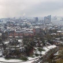 View from above of the Old Elbe Park with Bismarck Monument