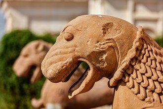 Stone lion sculptures in Khajuraho