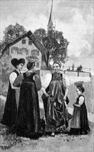 Women in traditional traditional costume in Walsertal in 1870