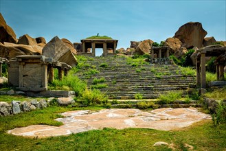 Ancient ruins in Hampi at Hampi Bazaar