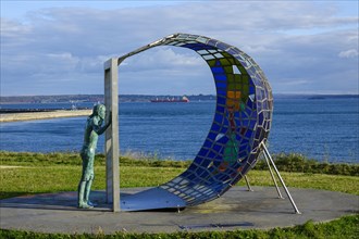 Sculpture Brest Porte Oceane by Veronique Millour and Philippe Meffroy at the entrance to the Bay of Brest