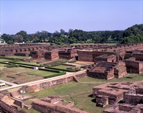 Ruins of oldest Nalanda university and Buddhist monastic of Bihar state