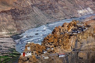Dhankar Monastery and village in Himalayas