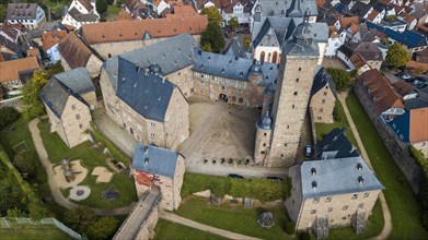 Aerial view of Steinau Castle with historic castle courtyard in the middle