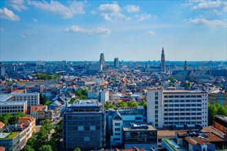 Aerial view of Antwerp city center with Cathedral of Our Lady Antwerp